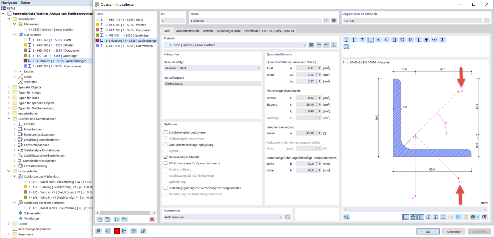 Hauptachsen eines Querschnitts