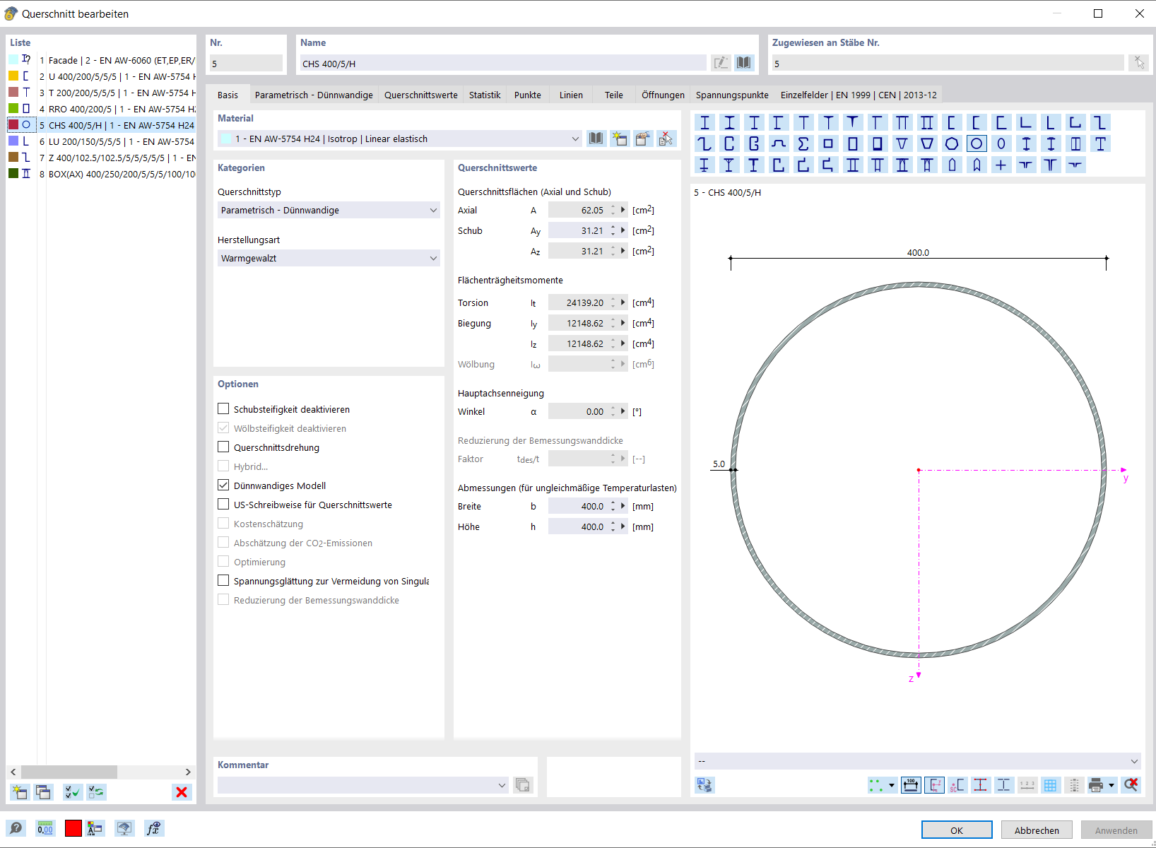 Beispiel für Aluminiumquerschnitt in RFEM 6