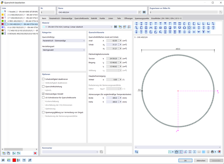 Beispiel für Aluminiumquerschnitt in RFEM 6