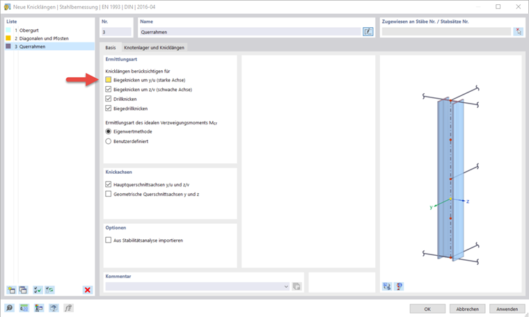 Knicklänge der Querrahmen