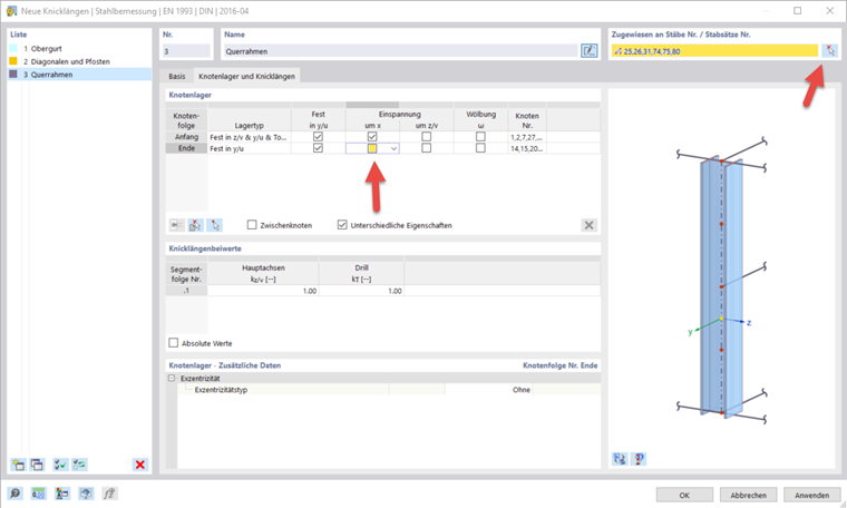 Knotenlager der Knicklänge manuell bearbeiten