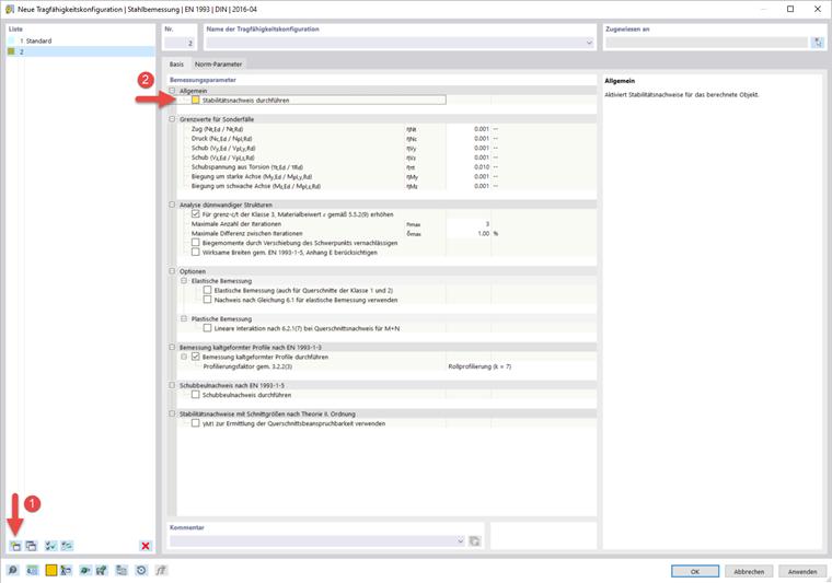 Stabilitätsnachweis deaktivieren