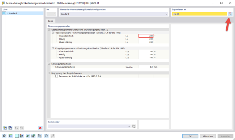 Dialog 'Gebrauchstauglichkeitskonfiguration bearbeiten'