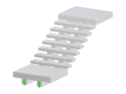 Statikmodell eines einläufigen Treppenmodells mit zwei Wangenträgern, das aus Gründen der Stabilität und Ästhetik mit unteren und oberen Podesten geplant ist.
