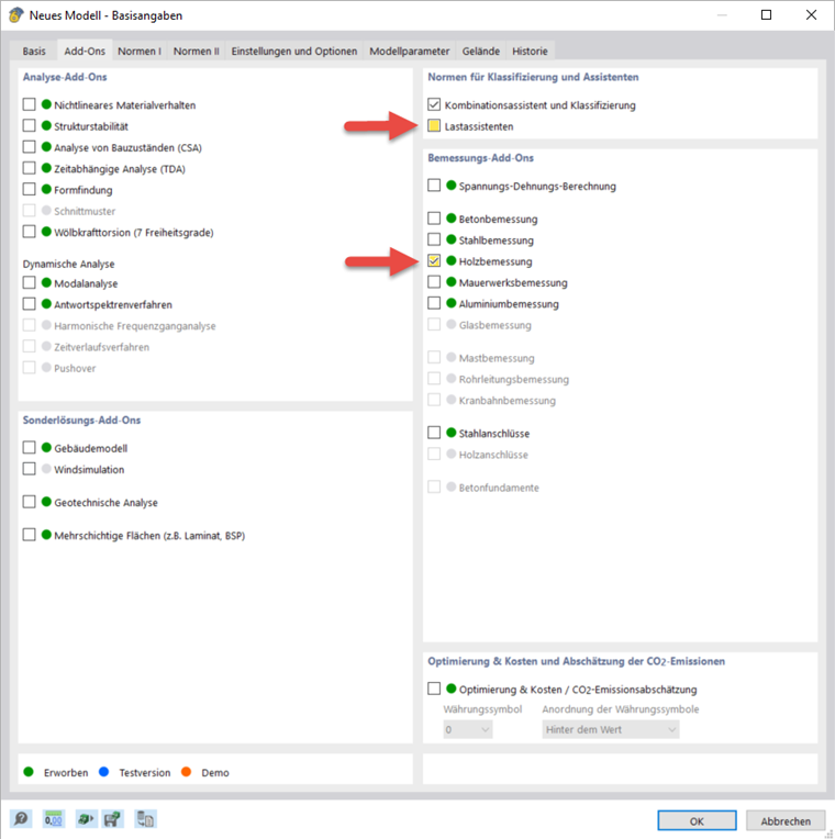 Add-On Holzbemessung aktivieren