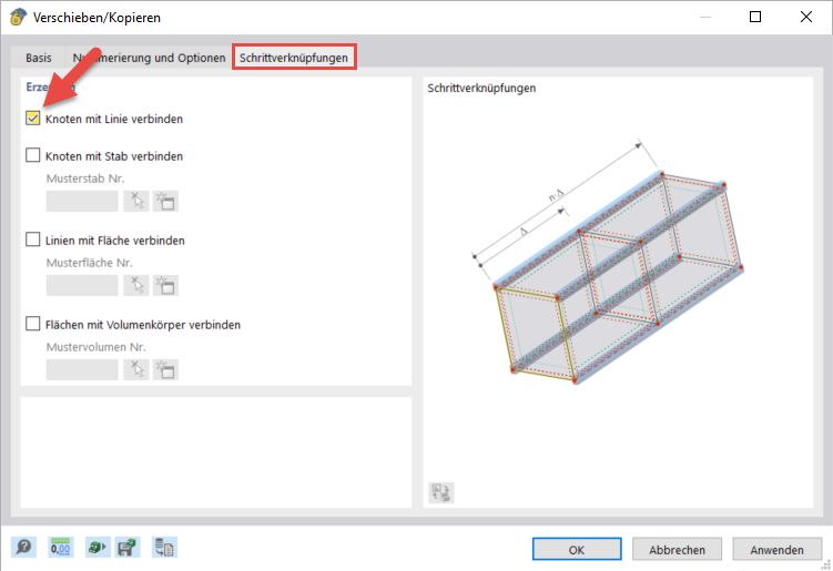 Knoten mit Linie verbinden