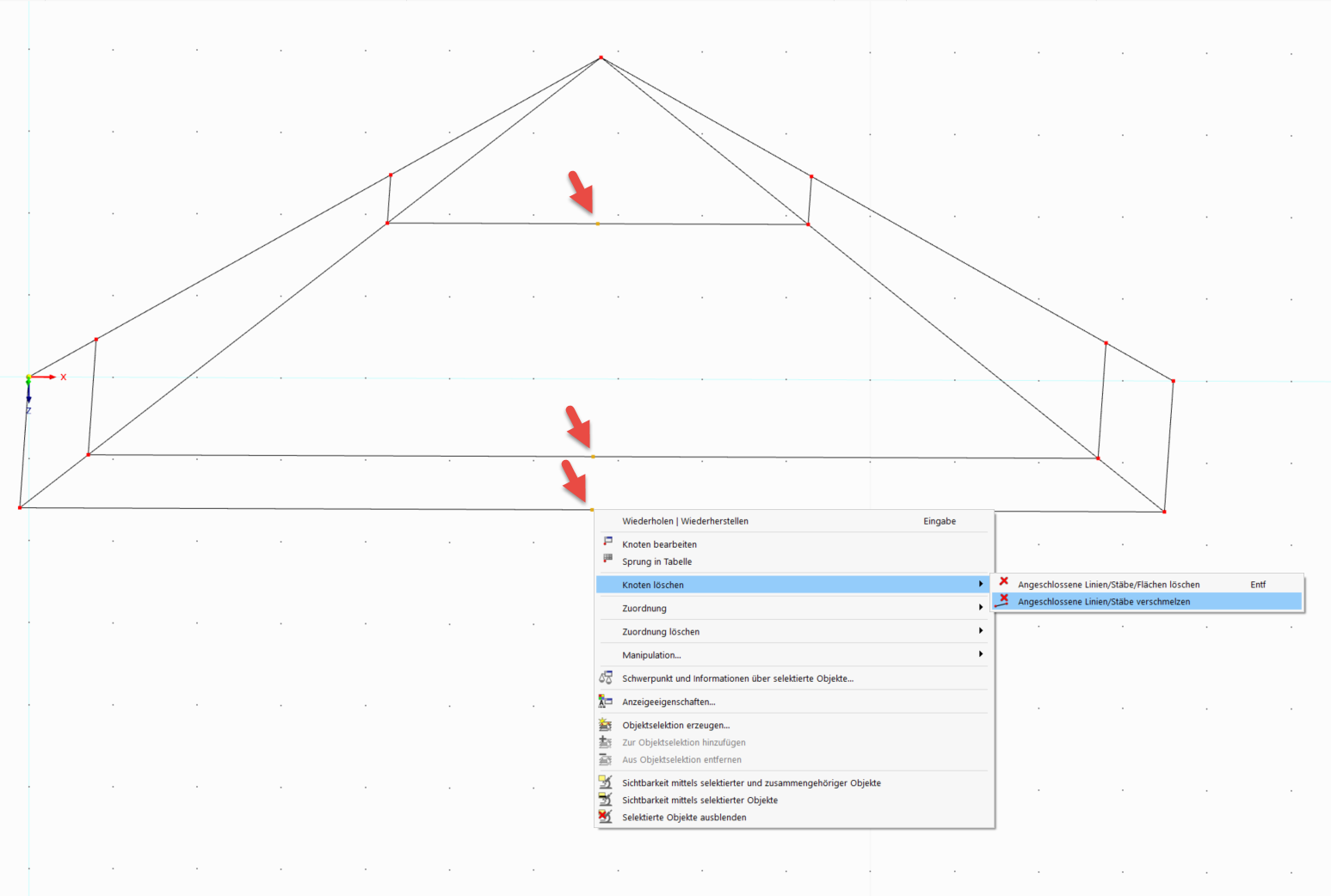 Knoten löschen und angeschlossene Linien verschmelzen