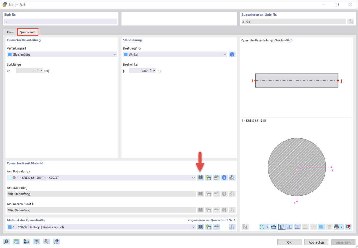 Querschnittsbibliothek öffnen