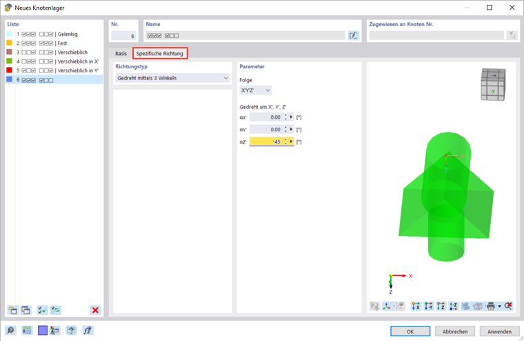 Ausrichtung des Knotenlagers