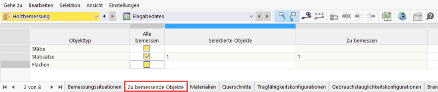 Zu bemessende Objekte