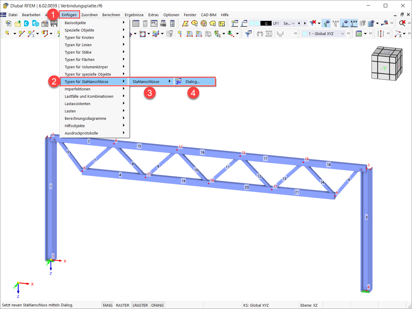 Einfügen eines neuen Stahlanschlusses
