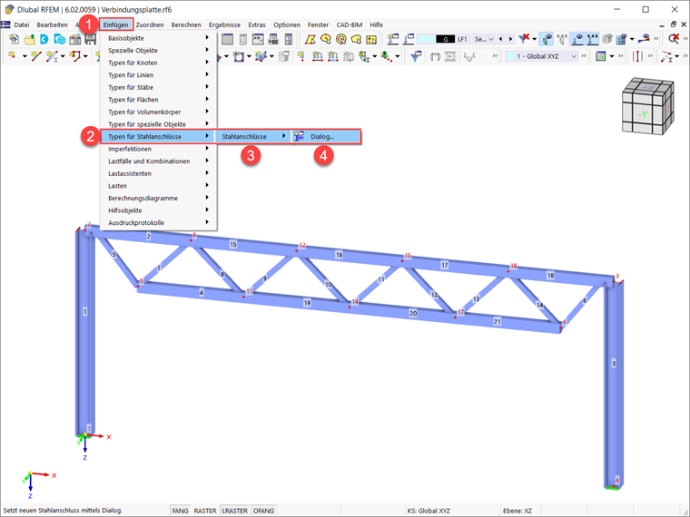 Einfügen eines neuen Stahlanschlusses