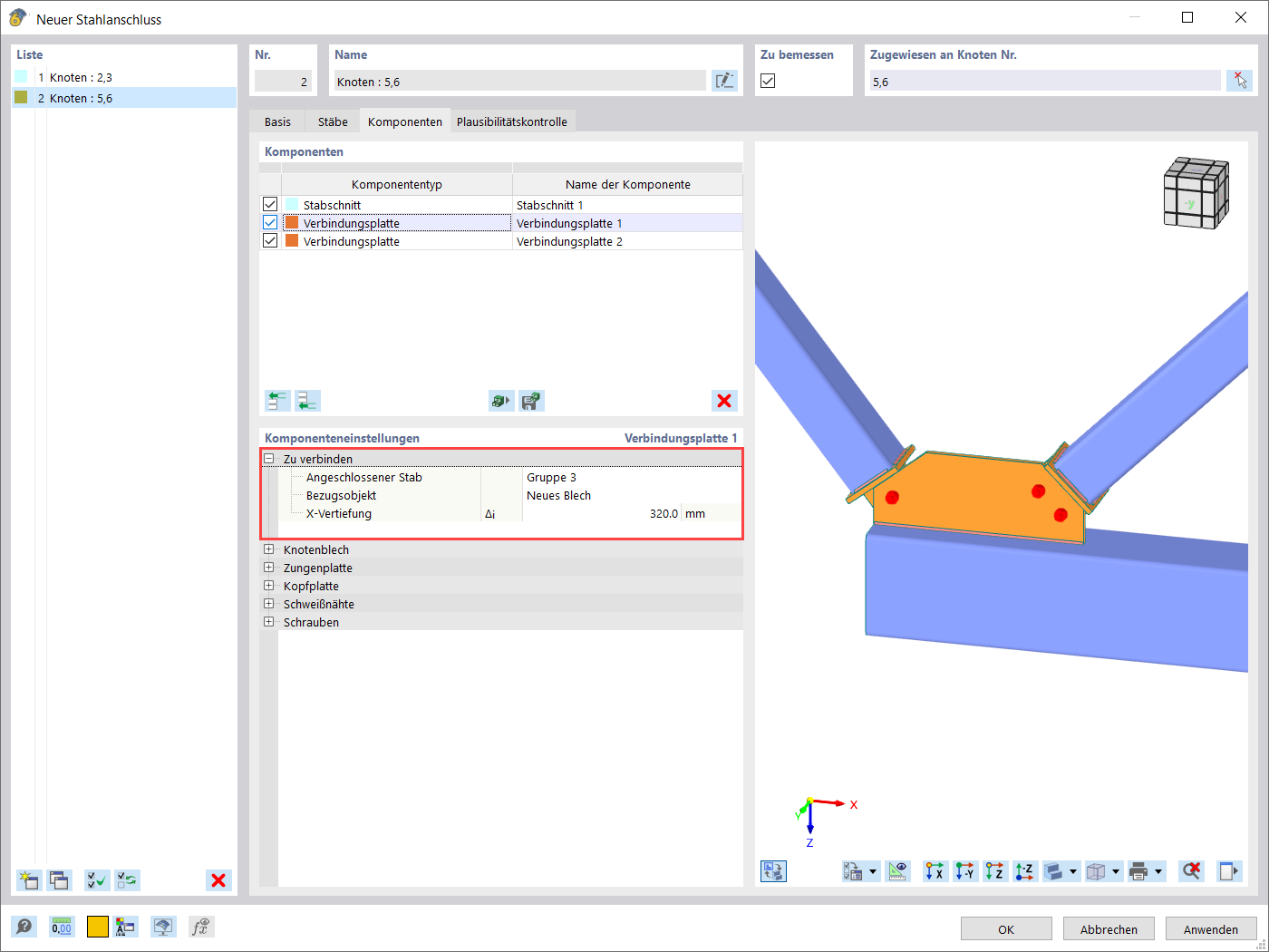 Einstellungen für Komponenten