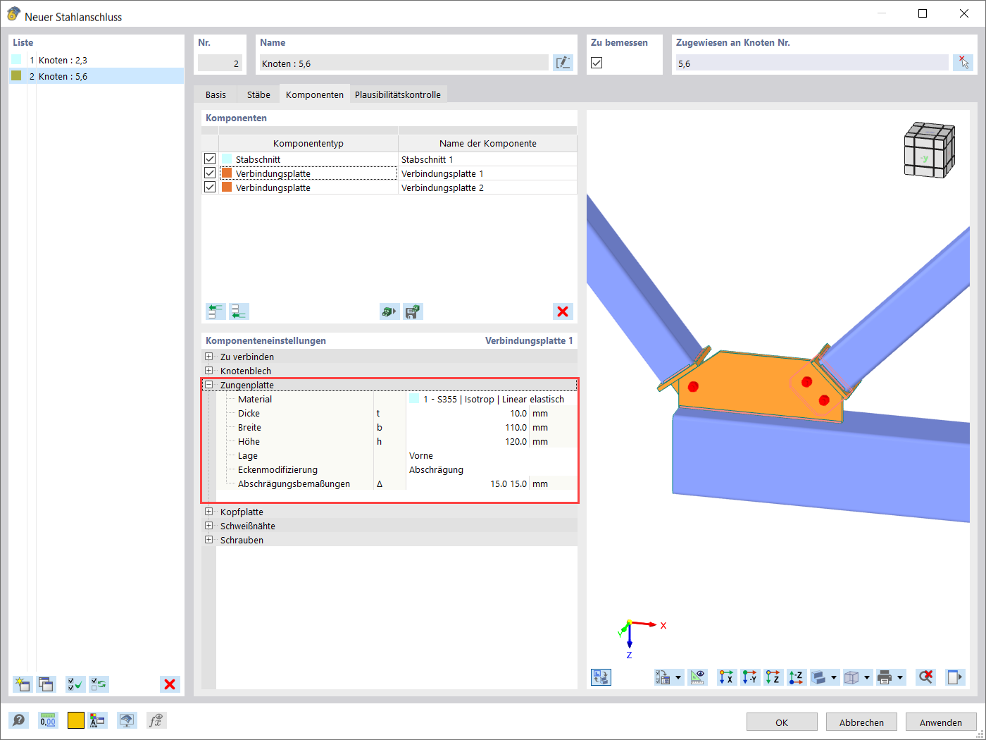 Einstellungen für Zungenplatte
