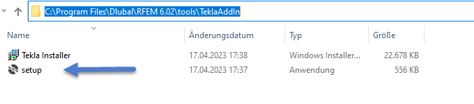 Setup-Datei für Tekla Add-In