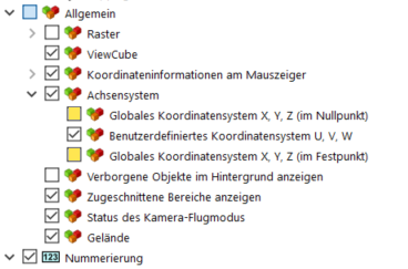 Anzeige des Koordinatensystems deaktivieren