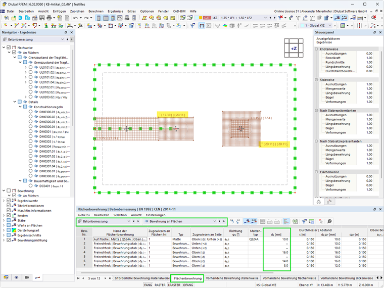 KB 001842 | Grafische und Tabellarische Ausgabe der automatischen Bewehrungsflächen
