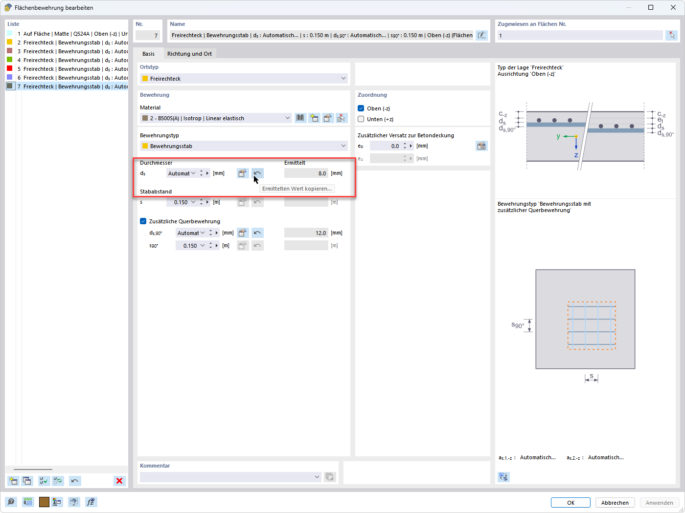 KB 001842 | Übertrag der ermittelten Bewehrungsparameter in die Eingabe