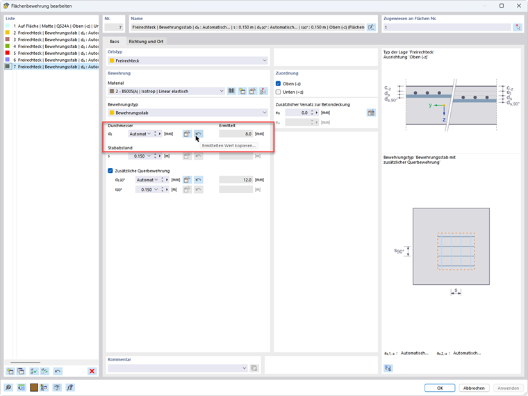KB 001842 | Übertrag der ermittelten Bewehrungsparameter in die Eingabe
