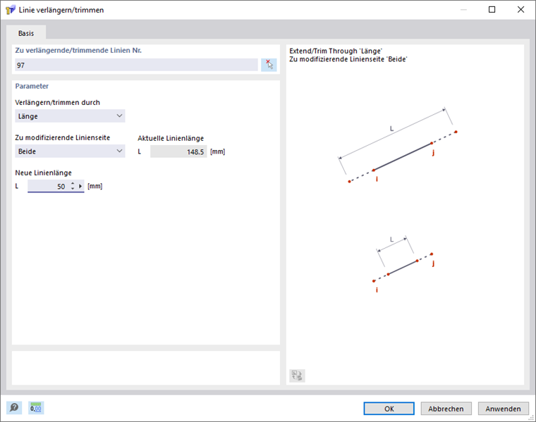 Dialog 'Linie verlängern/ trimmen'