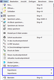 Schnittstellen im Menü 'Datei'