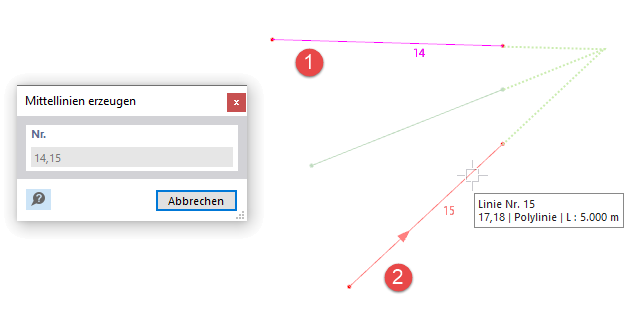 Mittellinie über Winkelachse setzen