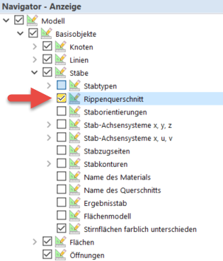 Anzeigeoption Rippenquerschnitt