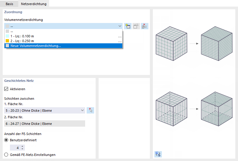 Möglichkeiten der Netzverdichtung für Volumenkörper