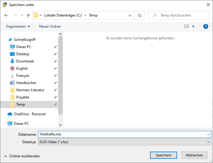 Tabellen speichern als XLSX-Datei