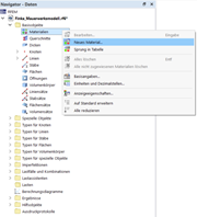 Modellierungsdialog zur Erstellung eines neuen Materials mit detaillierten Eingabefeldern.