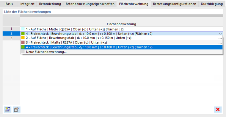 Flächenbewehrung zuweisen