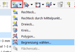 Detailansicht der Flächenerstellung mit der Option 'Begrenzung wählen' für präzise Begrenzungen.