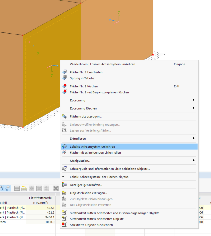 Abbildung zeigt die Umkehrung des lokalen Achsensystems bei einer Strukturkomponente.