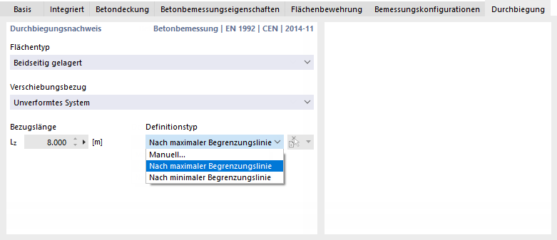 Parameter für Durchbiegungsnachweis festlegen