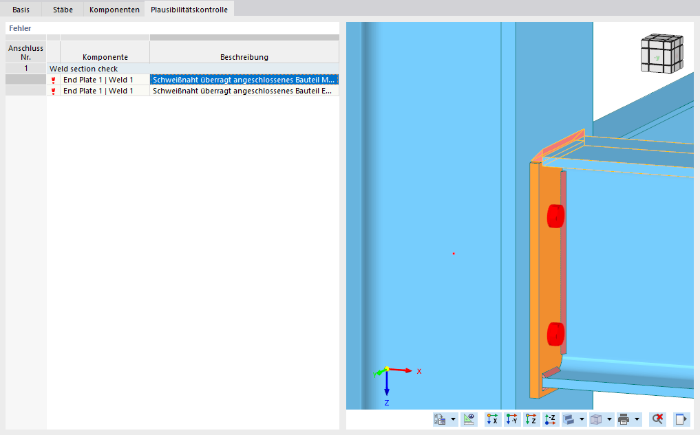 Schweißnaht überragt angeschlossenes Bauteil