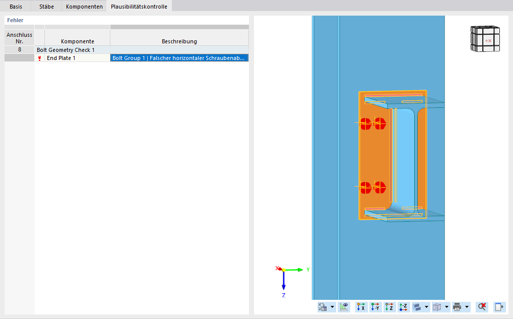 Falscher horizontaler Schraubenabstand
