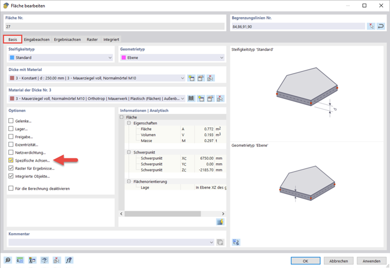 Flächenbearbeitung im Bauwesen mit spezifischen Bearbeitungswerkzeugen und Optionen für die Detailplanung.