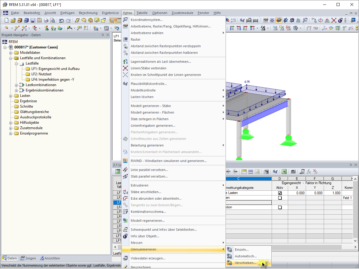 FAQ 000295 | Wie kann ich leere Lastfälle löschen und die verbliebenen neu sortieren?