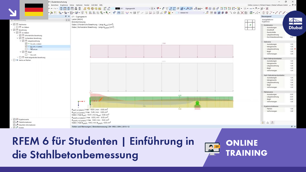 Online-Training zum Thema Stahlbetonbemessung im RFEM 6 am 15. Mai 2023 für Studenten.