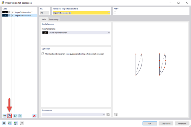 Imperfektionsfall duplizieren in struktureller Analyse zur Vermeidung grundlegender Fehler und Instabilitäten.