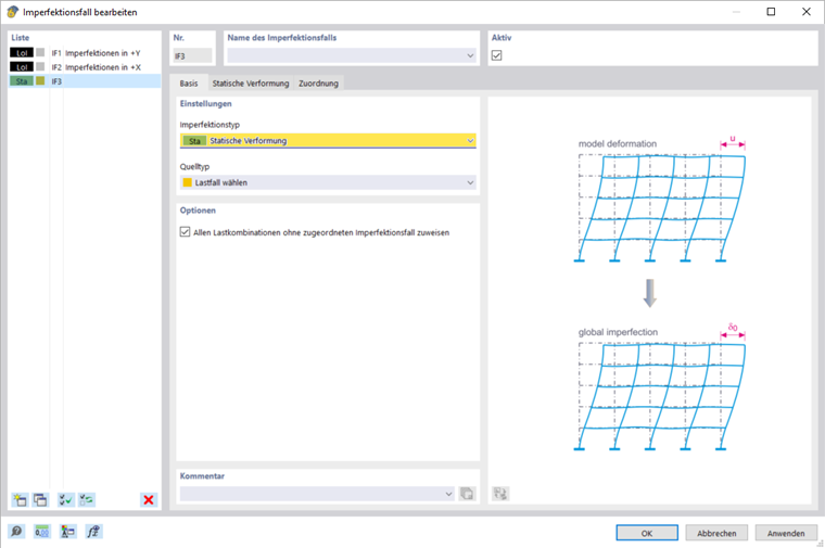 Visualisierung einer statischen Verformung als Imperfektionstyp im Ingenieurwesen.