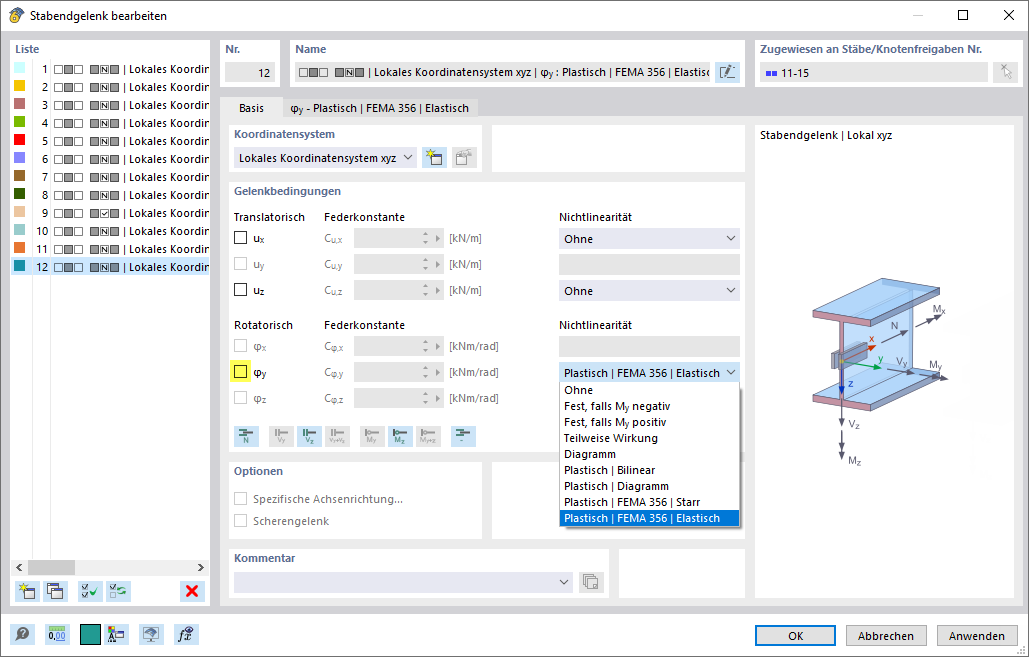 Plastisches Gelenk nach FEMA 356 zuweisen