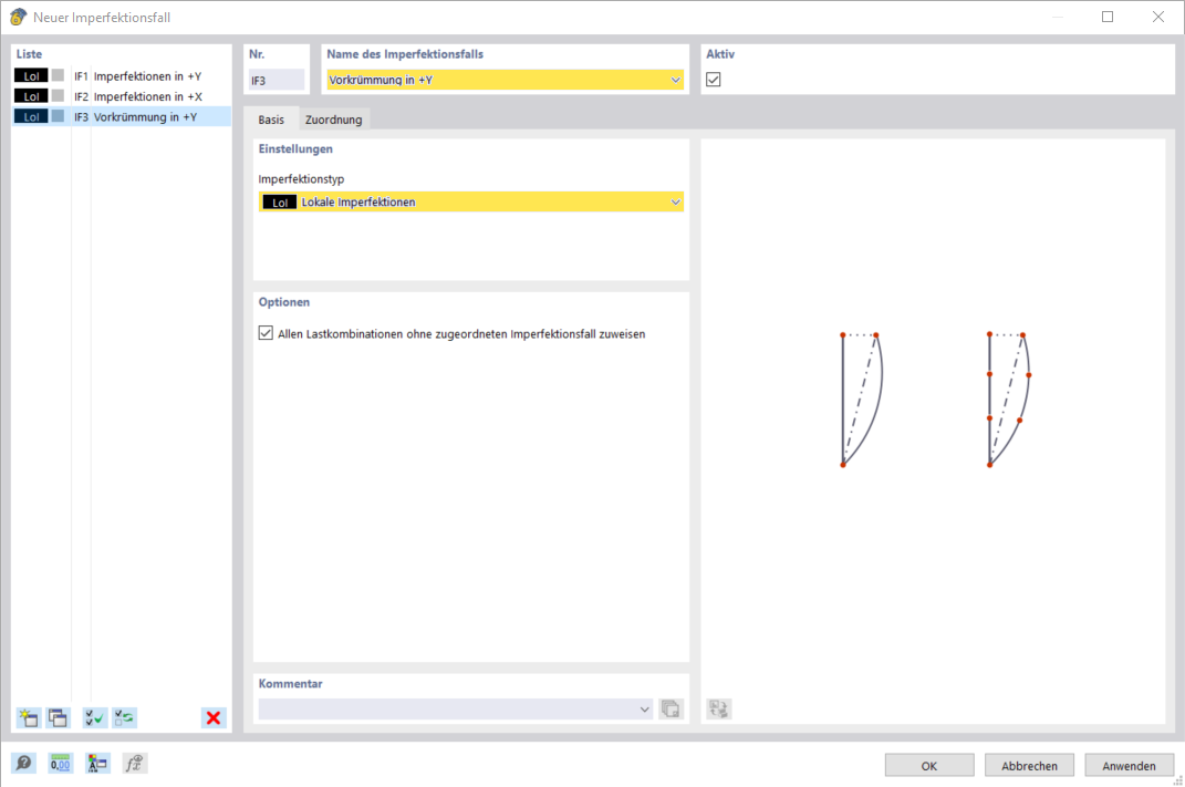 Darstellung von lokalen Imperfektionen in einem Bauwerksmodell zur Veranschaulichung von Verformungen und strukturellen Abweichungen.