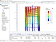 Modell und Verformungsbild des Turms in RFEM