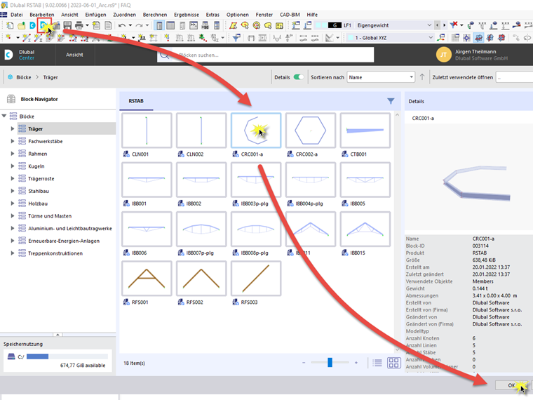 FAQ 005386 | Wie kann ich in RSTAB 9 einen gebogenen Träger eingeben?