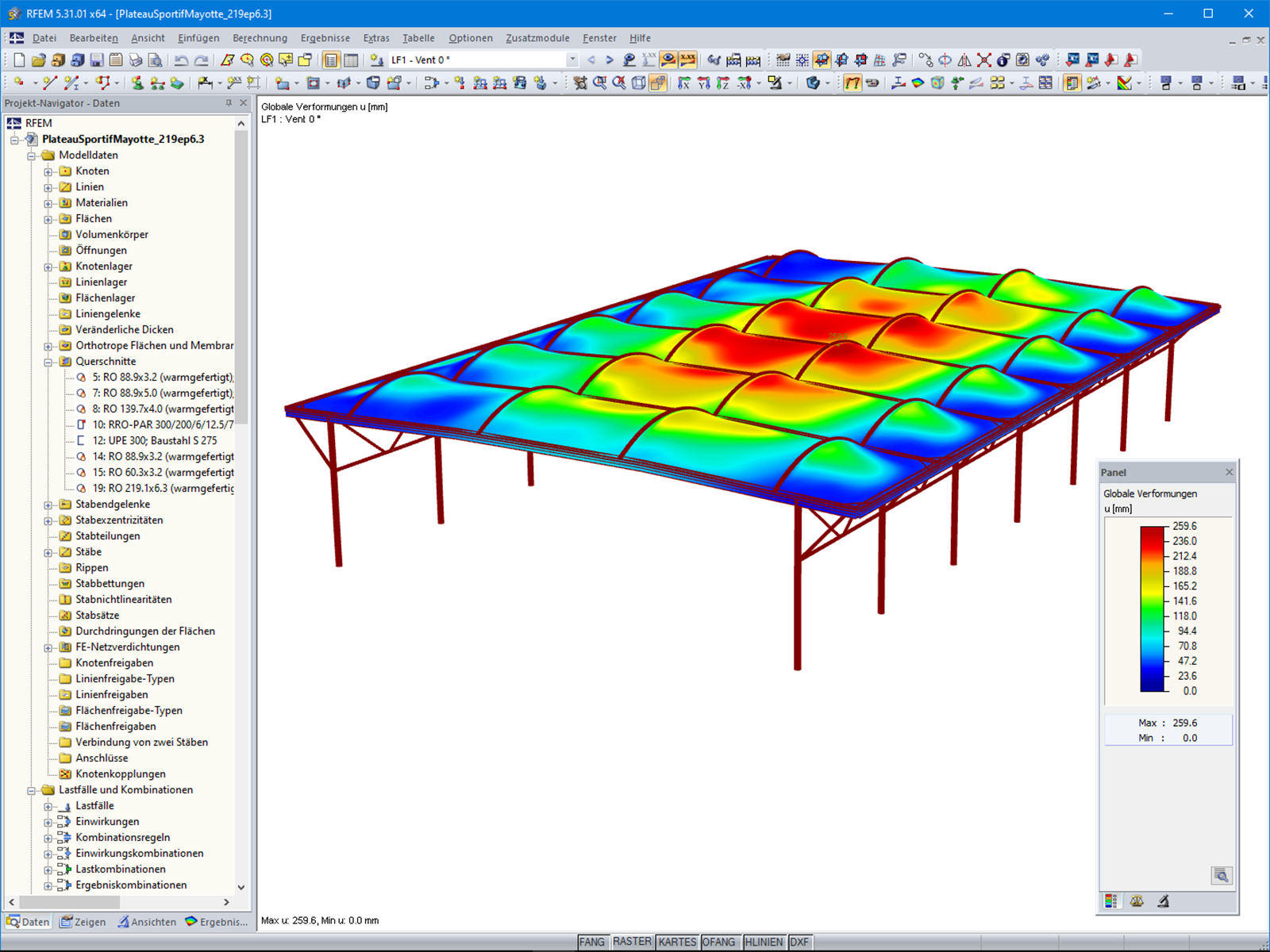 Verformungen unter Windlast in RFEM 5 (© Normandie Structures)