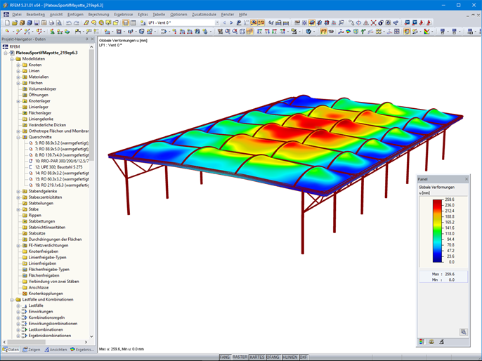 Verformungen unter Windlast in RFEM 5 (© Normandie Structures)