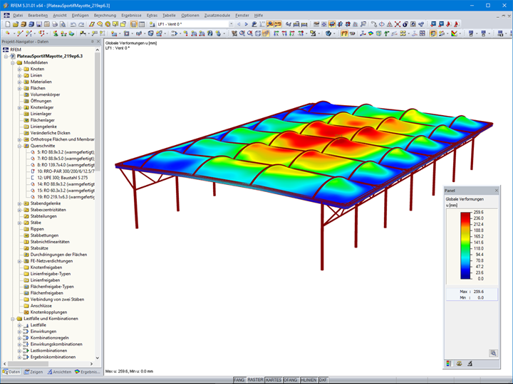 Verformungen unter Windlast in RFEM 5 (© Normandie Structures)