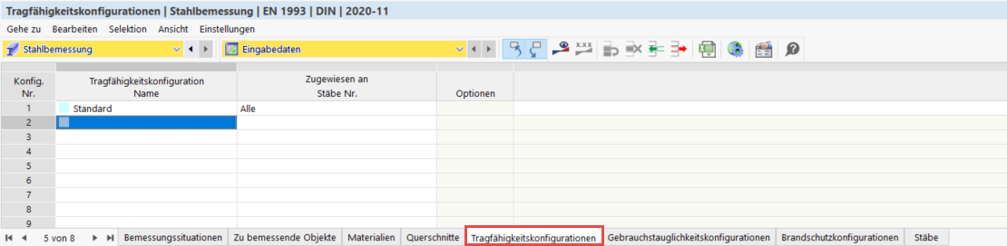 Nutzer definiert eine neue Tragfähigkeitskonfiguration in Bau-Software. Bildschirm zeigt Eingabefelder und Optionen.