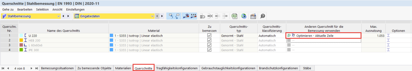 Visualisierung der Schwerpunkte bei der Optimierung von Strukturquerschnitten in der Bauplanung.